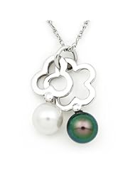 925 Sterling Silver Dangling Star and Club Pendant with Black and White Freshwater Pearls Gift Box