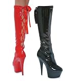 609-Lean Platform Knee High Boot With Lace Up Back High Heel Shoes