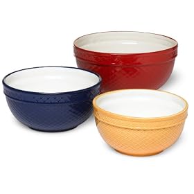 DII Set of 3 Vintage Lattice Ceramic Mixing Bowl - Mixed Sizes by DII