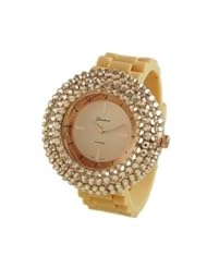 Geneva Platinum Womens Rhinestone Silicone Watch-TAN/ROSE GOLD