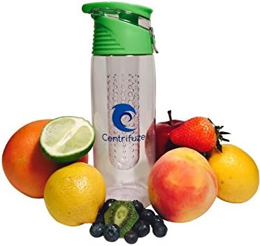 Fruit Infuser Water Bottle by Centrifuze - 25 oz, Dishwasher safe, Eco-friendly, BPA Free, Leak-proof, Impact Resistant Sports Bottle, Carrying Hook and Flip-Lid top (multiple color options) (Green)