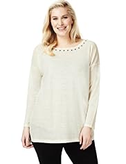 Plus Slash Neck Stud Embellished Tunic with Linen