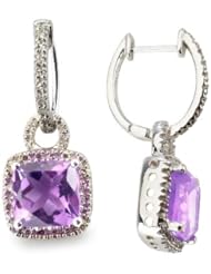 14k Gold, Square, Diamond Earring, with Pink Amethyst. With .31 Cttw of Diamonds (G-H Color, SI1-SI2 Clarity)