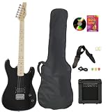 Black Full Size Electric Guitar & Practice Amp with Case Strap Cord Beginner Package & DVD