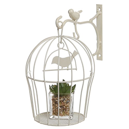 Decorative Wall Mounted Hanging Bird Cage Design Beige Metal Display