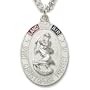 Sterling Silver 1"Oval Engraved Multi-Color Enameled Military Medal w/ St. Michael on 24" Chain