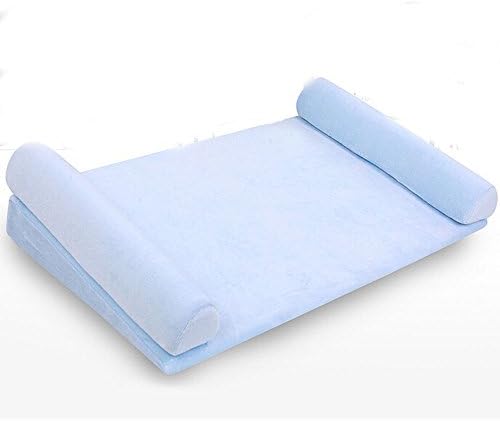 Aoming Newborn Baby Pillow Nursery Anti-spits Anti-rollover Redress Baby's Head Skyblue Velvet Cover High Density Sponge Filling