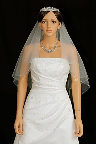 2T 2 Tier AB Crystal Beaded Edge Bridal Wedding Veil - ivory Elbow Length 30" V277