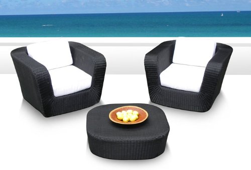 3 Pc Mia All Weather Resin Wicker Lounge Chair Set Patio Furniture