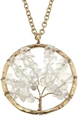 Women's Long Worn Gold Tone Clear Crystal Tree of Life Necklace. 36" Long.