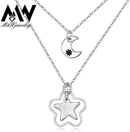 Y2CGems Top Quality Double Layer Chain Necklace Platinum Plated Cute Moon Star Fashion Necklace for Women handmade silver jewelry