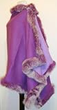 Baby Alpaca / Cashmere Blend Shawl, Purple & Lavender Color All-around Real Fox Trim (A- 14L)