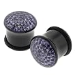 Black Single Flared Purple Gem-Studded Plug with Clear Dome Coating and "O" Ring - 6G - Sold as a Pair