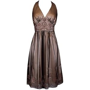 Beaded Mesh Satin Holiday Gown Party Cocktail Prom Halter Dress