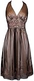 IMAGE OF Beaded Mesh Satin Holiday Gown Party Cocktail Prom Halter Dress, XS, Gold