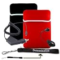 Kindle DX Reversible Sleeve (Black/Red) + USB Data Cable + Black Car Charger + Black E-Reader Light + Determination Strap (Combo)