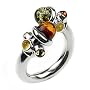 Certified Genuine Multicolor Amber and Sterling Silver Adjustable Designer Ring, Sizes 5,6,7,8,9,10,11,12