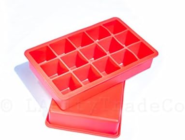 KPros 5x3 Premium 15 Cube Silicone Ice Tray Mold - BPA Free and FDA Grade - Set of 2 - Make 30 Perfect Size 1.25 inch Cubes (Ruby Red)