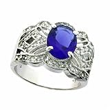 Antique Simulated Tanzanite CZ and Simulated Diamond CZ Sterling Silver Ring