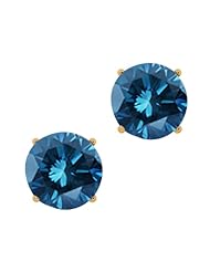 1.10 Ct Round Blue SI1-SI2 Diamond 14K Yellow Gold Stud Earrings