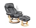 Luxury Black Brown Or Cream Faux Leather Iowa 360 Degree Action Swivel And Recliner Chair With Matching Footstool From Centurion Pine (black) by CENTURION PINE 07779 270996