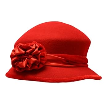 Solid Red Felt Fancy Church Hat With Satin Rosette