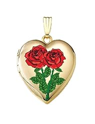 Solid 14K Yellow Gold "Double Rose" Sweetheart Locket 3/4 inch x 3/4 inch in Solid 14K Yellow Gold