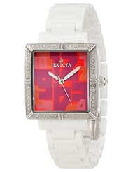 Invicta Womens 10267 Ceramics Diamond Accented Red Dial White Ceramic Watch