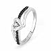 Platinum Plated Sterling Silver Round Diamond Black And White Heart Promise Ring (1/10 cttw)