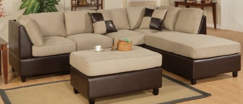3pcs Sectional Sofa Set with Ottoman in Pebble Finish