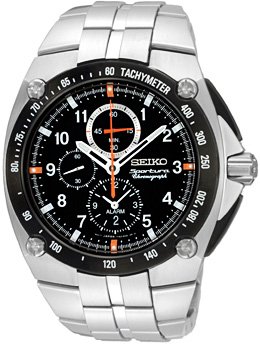 Seiko #SNAD23 Men's Black Dial Sportura Chronograph Alarm Watch