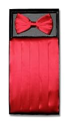 SILK Cumberbund & BowTie RED Men's Cummerbund & Bow Tie Set