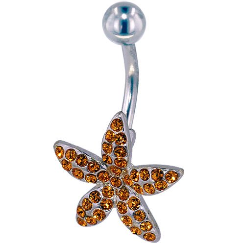 Belly Navel Ring Orange Crystal Starfish Piercing Bar Navel Rings