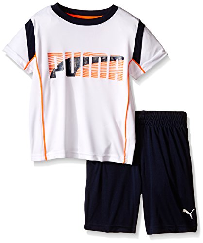 PUMA Toddler Boys' Short Sleeve Tee and Short Set, White Orange, 2T