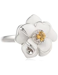 Sterling Silver Citrine with White Enamel Diamond-Accent Womens Ring