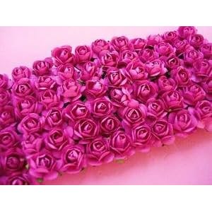 144pc Mulberry Paper 1/2" Rose Flower with Stem (Hot Pink)