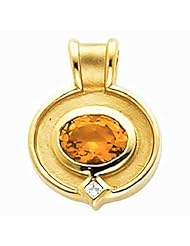 18K Yellow Gold Oval Cut Spessartite Garnet and Diamond Pendant -- LIFETIME WARRANTY