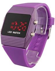 Baolihao Silicone Band Sports Style Unisex Red Light LED Wrist Watch Purple WTH0323