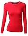 Doublju Womens Long Sleeve Round Neck Casual Solid Slim Fit Basic T-shirts
