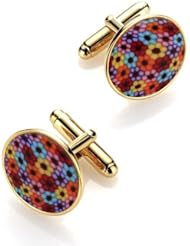 Millefiori Jewelry - Gold Round Cufflinks Made of Polymer Clay - Handmade Flower Design - Unique Gifts for Him or Her