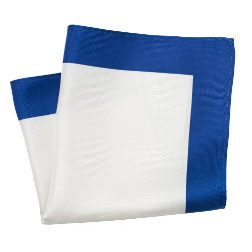 Savile Row Mens White Blue Border Silk Pocket Square