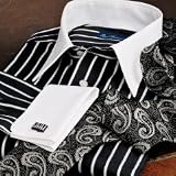 Trim Fit Raised Satin Stripe White Collar Dress Shirt