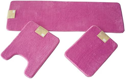 3 Pc Set Pink Non-slip Memory Foam Bathmat with Long Runner 20x64"
