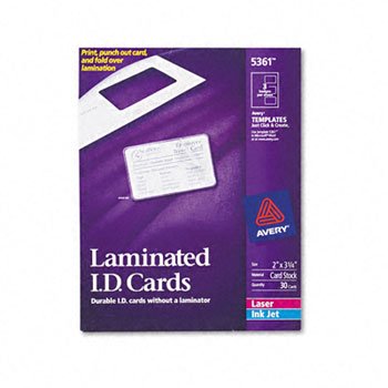 New-Avery 5361 - Laminated Laser/Inkjet ID Cards, 2 x 3-1/4, White, 30/Box - AVE5361