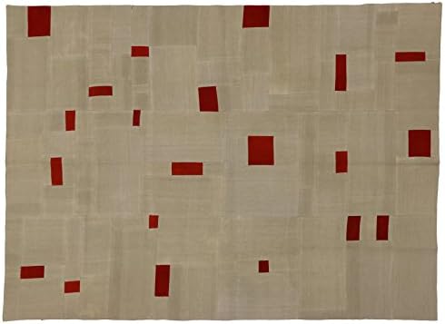 Kilim handmade area rug with beiges and reds. Size: 7' 1 x 9' 8