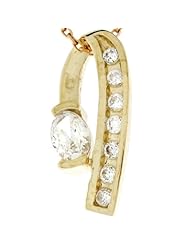 14k Yellow Gold White CZ Unique Floating Ribbon Designer Slide Pendant