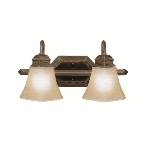 Kichler Lighting 5102OLZ Polygon 2-Light Wall Mount Bath Fixture, Oiled Bronze with Linen Textured Glass