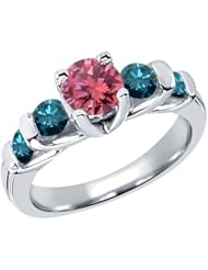 1.63 Ct Round Pink and Blue Diamond 14K White Gold Ring