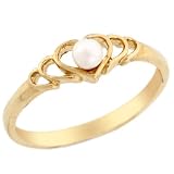 10k Solid Yellow Gold Freshwater Pearl Heart Promise Ring Jewelry