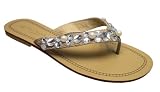 Andres Machado Xl Women Flip Flops Beige Sandals Rhinestones